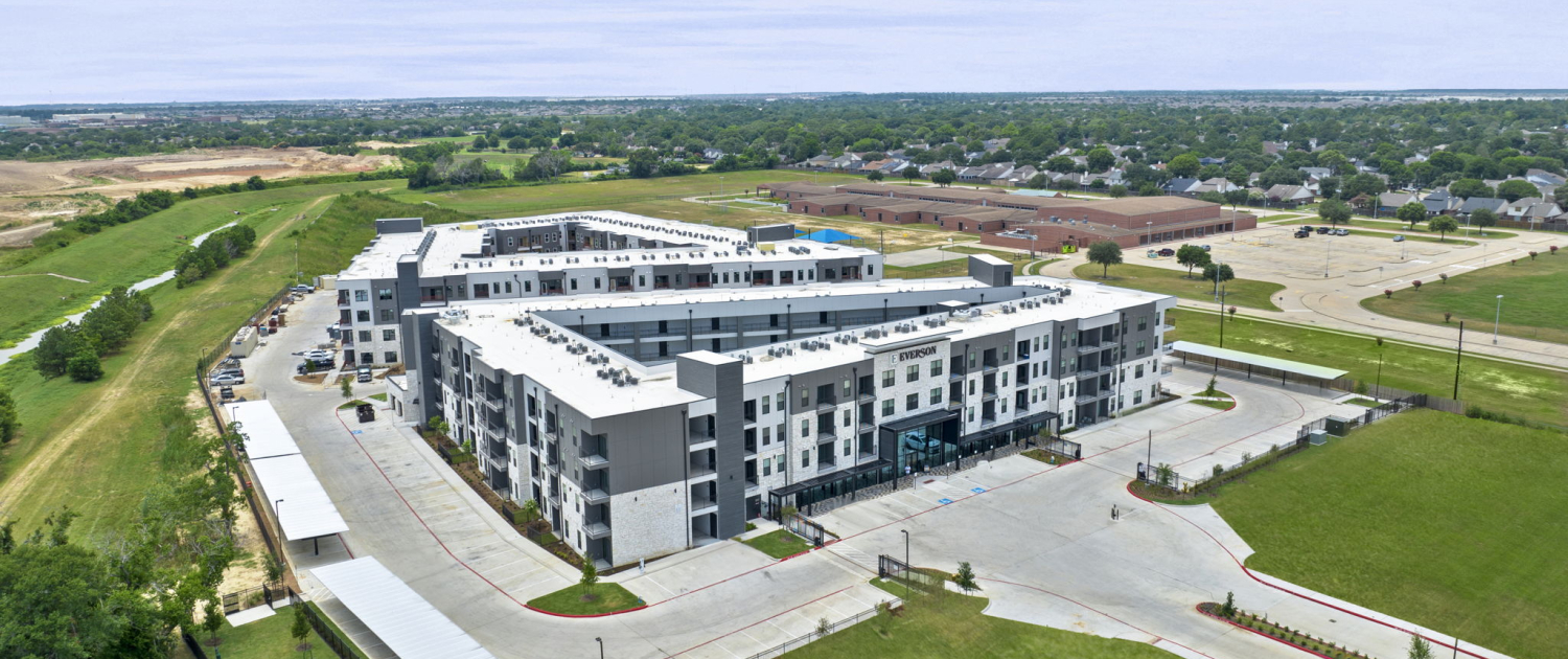 Aerial drone view apartment complex exterior building