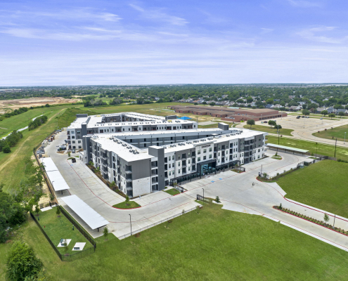 Aerial drone view apartment complex exterior building